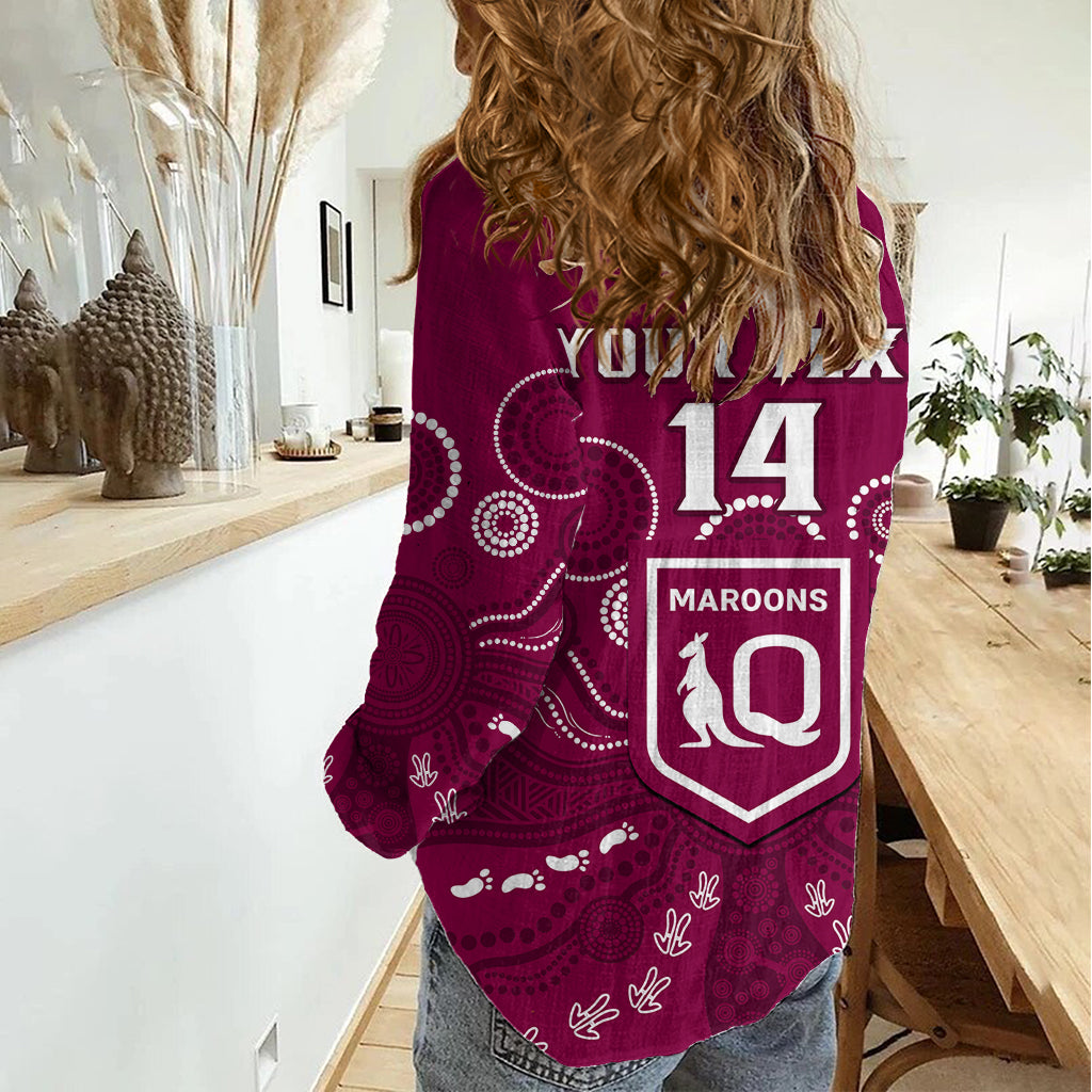 Personalised Maroons Rugby Women Casual Shirt QLD Aboriginal Art LT14