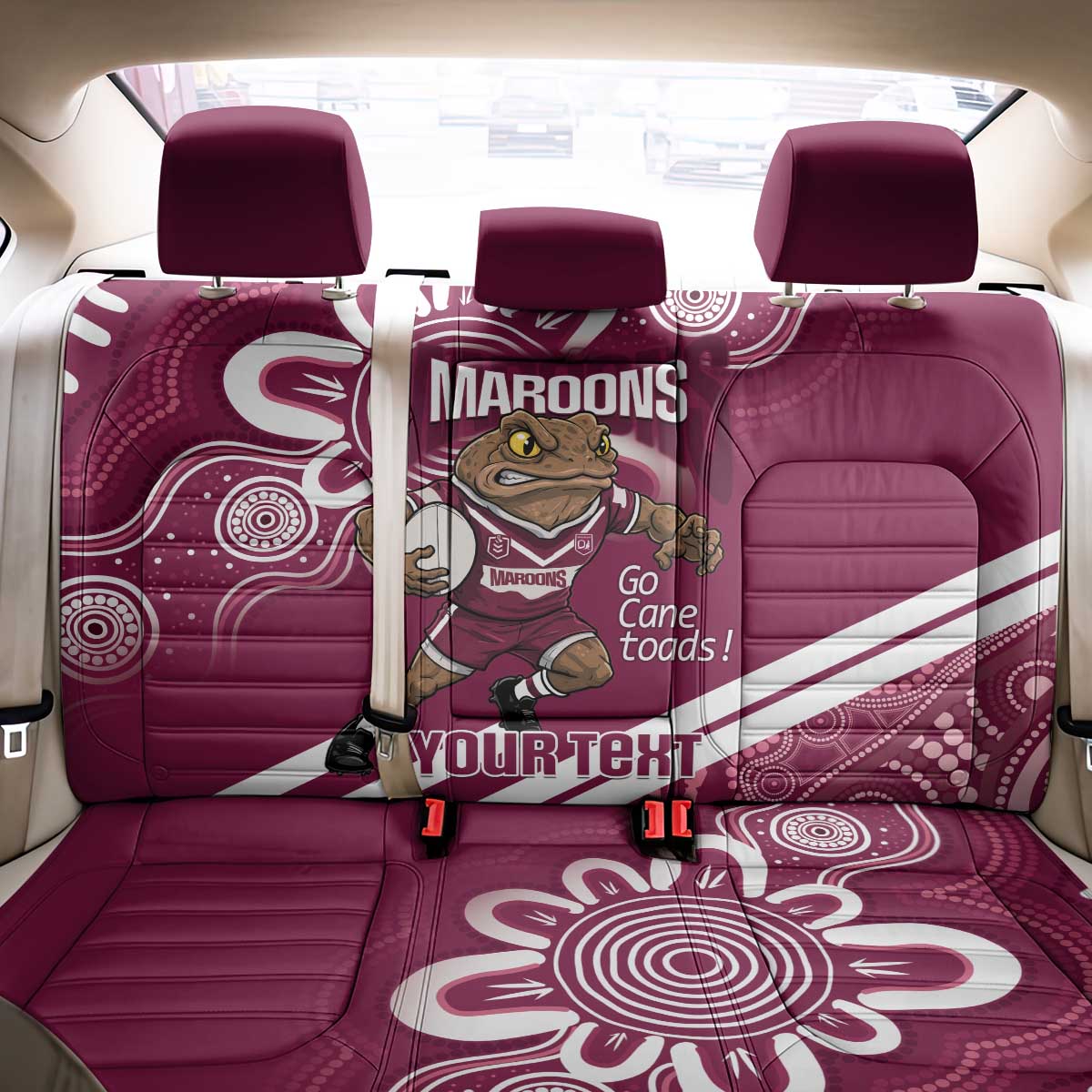 QLD Maroons Rugby Custom Back Car Seat Cover Go Cane toads Aboriginal Art