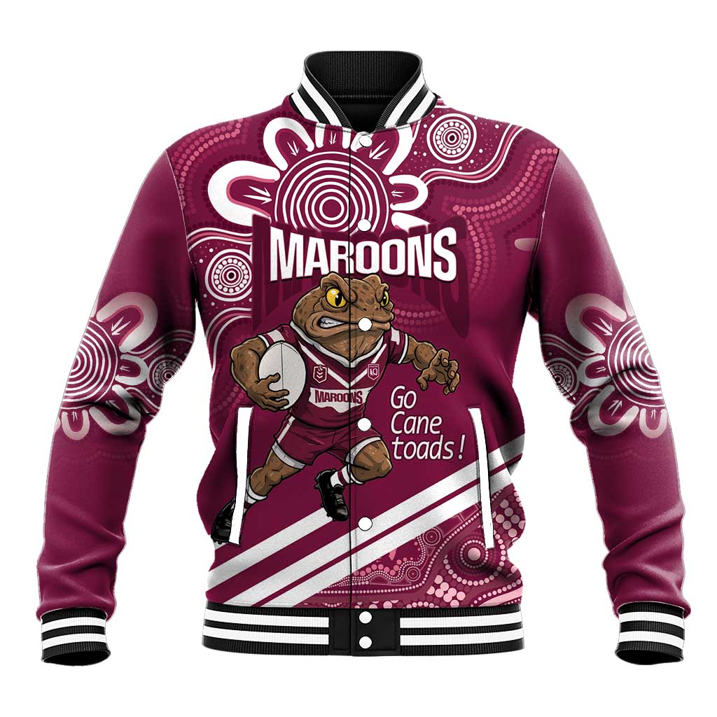 QLD Maroons Rugby Custom Baseball Jacket Go Cane toads Aboriginal Art