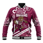 QLD Maroons Rugby Custom Baseball Jacket Go Cane toads Aboriginal Art