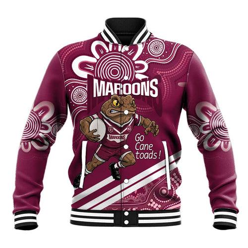 QLD Maroons Rugby Custom Baseball Jacket Go Cane toads Aboriginal Art