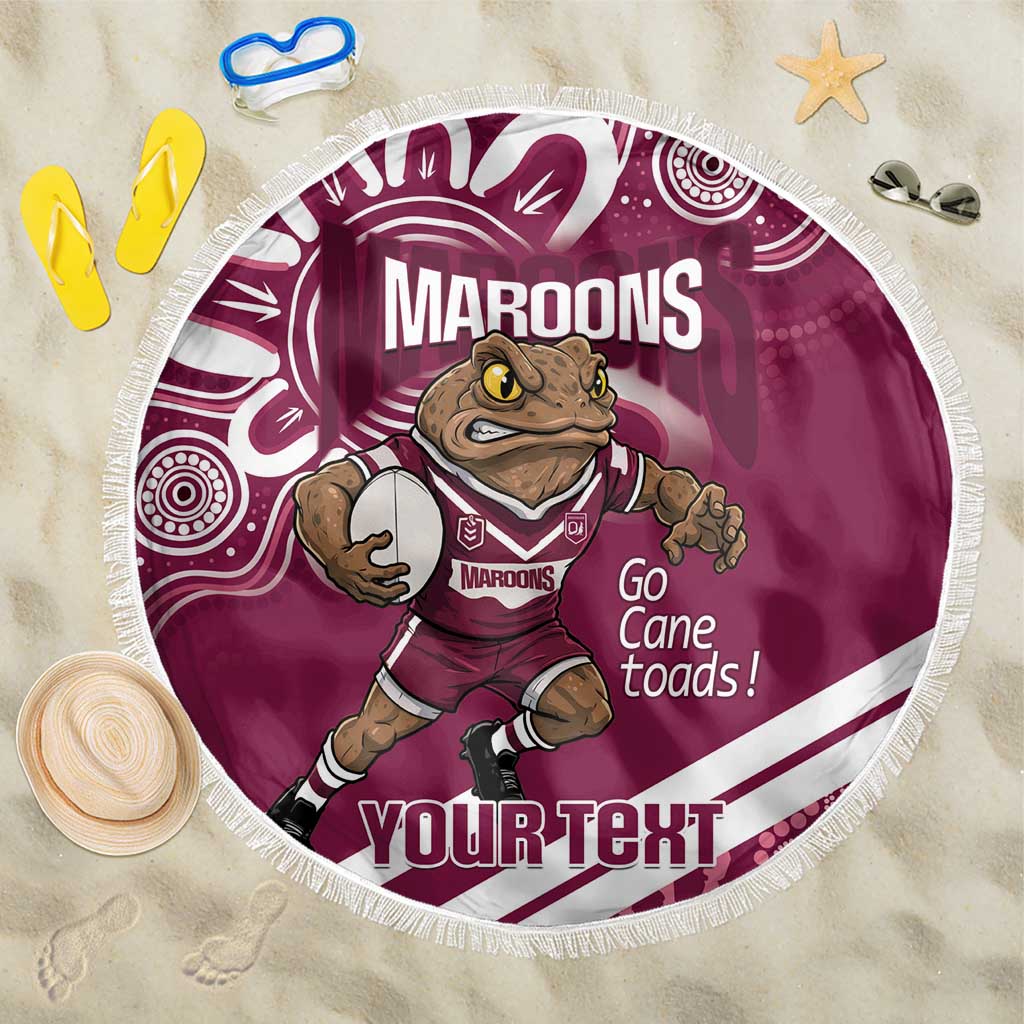 QLD Maroons Rugby Custom Beach Blanket Go Cane toads Aboriginal Art