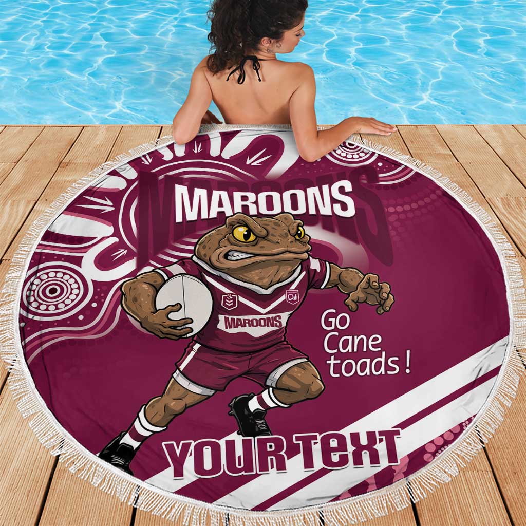 QLD Maroons Rugby Custom Beach Blanket Go Cane toads Aboriginal Art