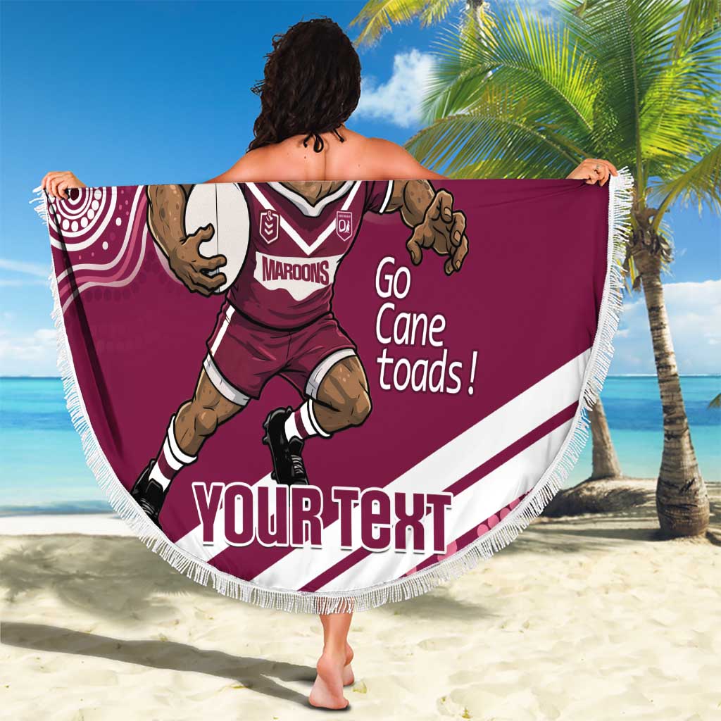 QLD Maroons Rugby Custom Beach Blanket Go Cane toads Aboriginal Art
