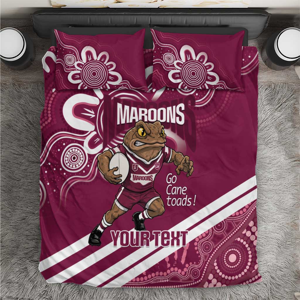 QLD Maroons Rugby Custom Bedding Set Go Cane toads Aboriginal Art