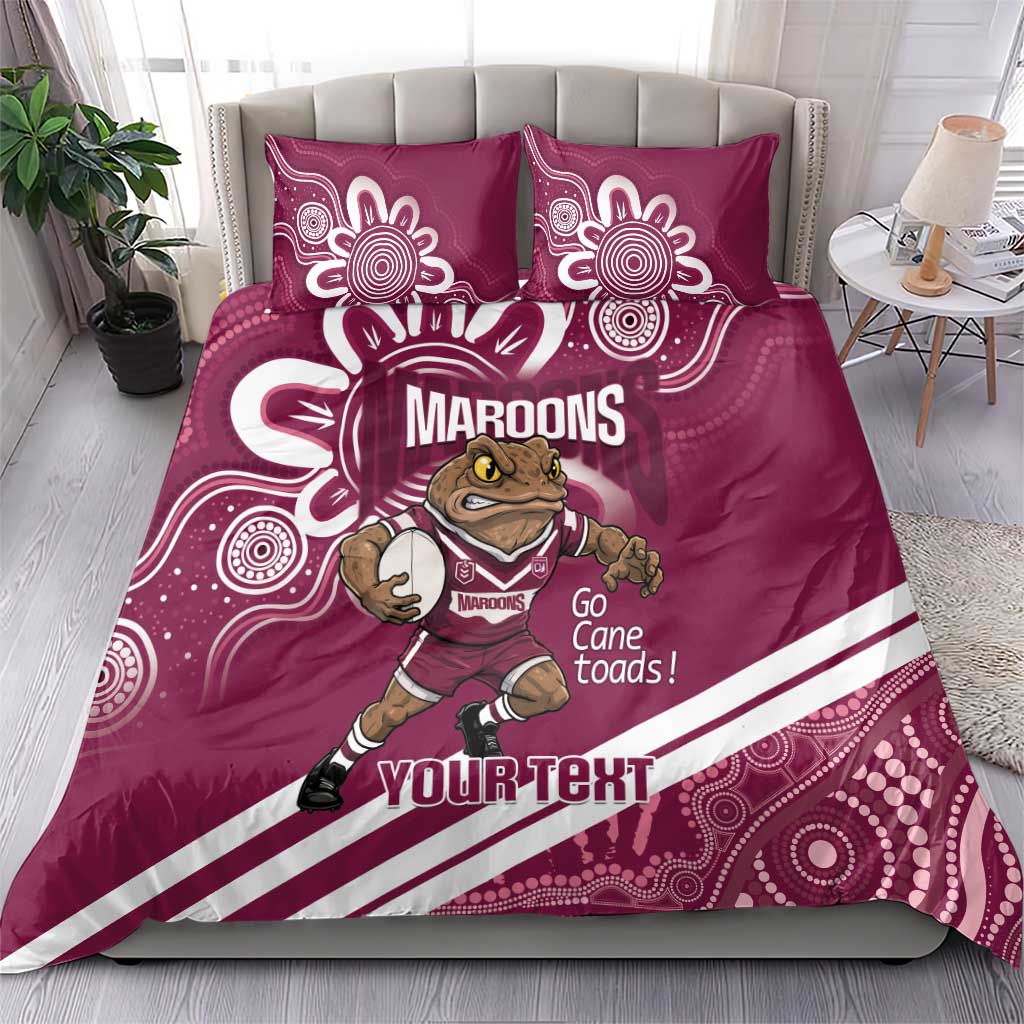 QLD Maroons Rugby Custom Bedding Set Go Cane toads Aboriginal Art