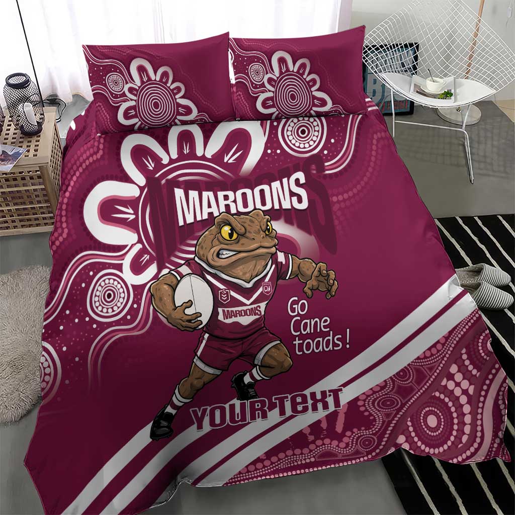 QLD Maroons Rugby Custom Bedding Set Go Cane toads Aboriginal Art