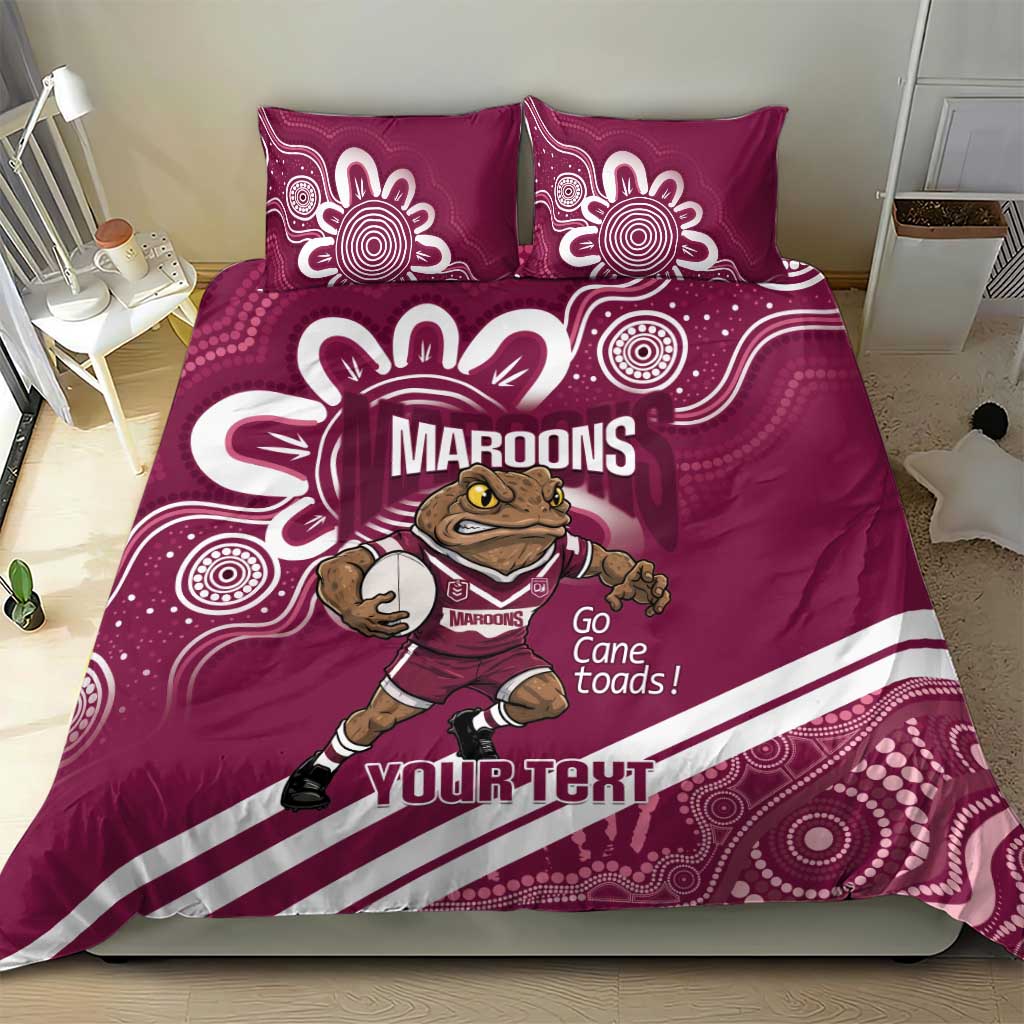QLD Maroons Rugby Custom Bedding Set Go Cane toads Aboriginal Art