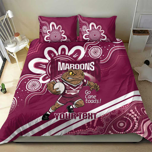 QLD Maroons Rugby Custom Bedding Set Go Cane toads Aboriginal Art
