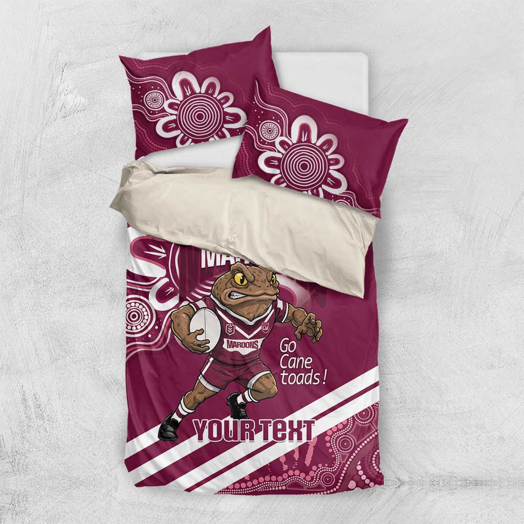 QLD Maroons Rugby Custom Bedding Set Go Cane toads Aboriginal Art