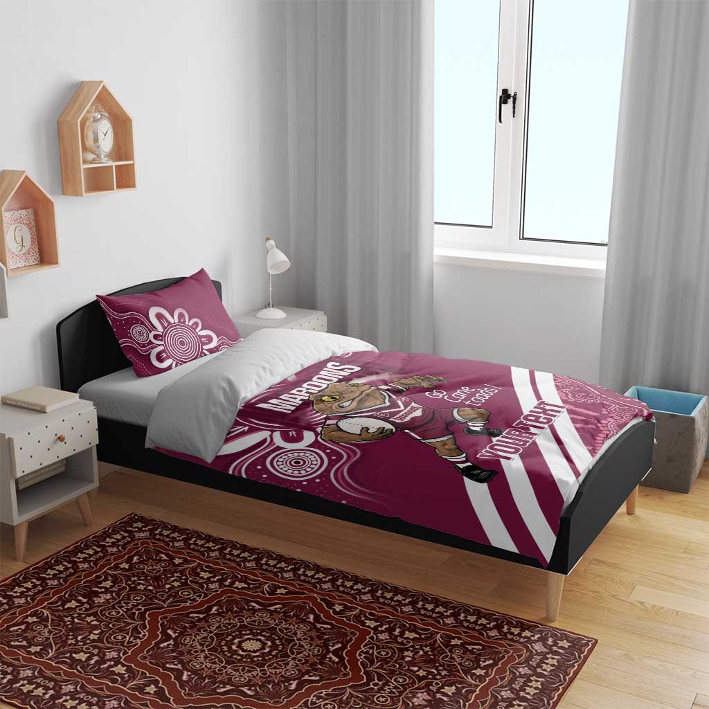 QLD Maroons Rugby Custom Bedding Set Go Cane toads Aboriginal Art