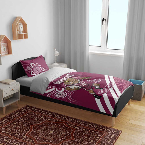 QLD Maroons Rugby Custom Bedding Set Go Cane toads Aboriginal Art