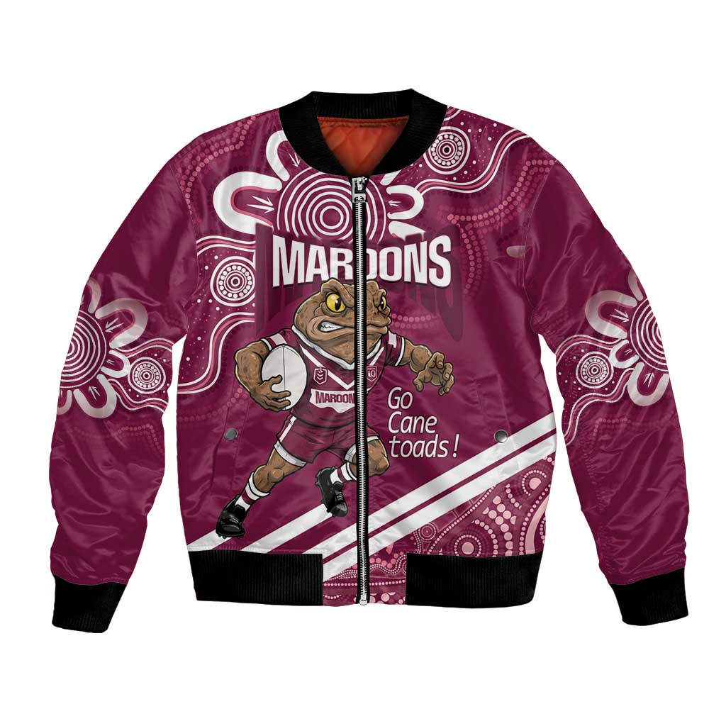 QLD Maroons Rugby Custom Bomber Jacket Go Cane toads Aboriginal Art