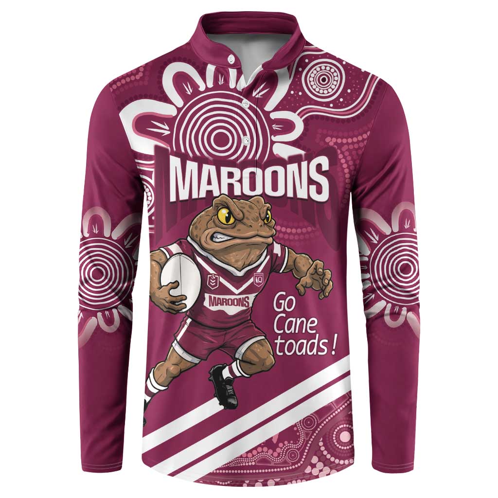 QLD Maroons Rugby Custom Button Sweatshirt Go Cane toads Aboriginal Art
