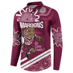 QLD Maroons Rugby Custom Button Sweatshirt Go Cane toads Aboriginal Art