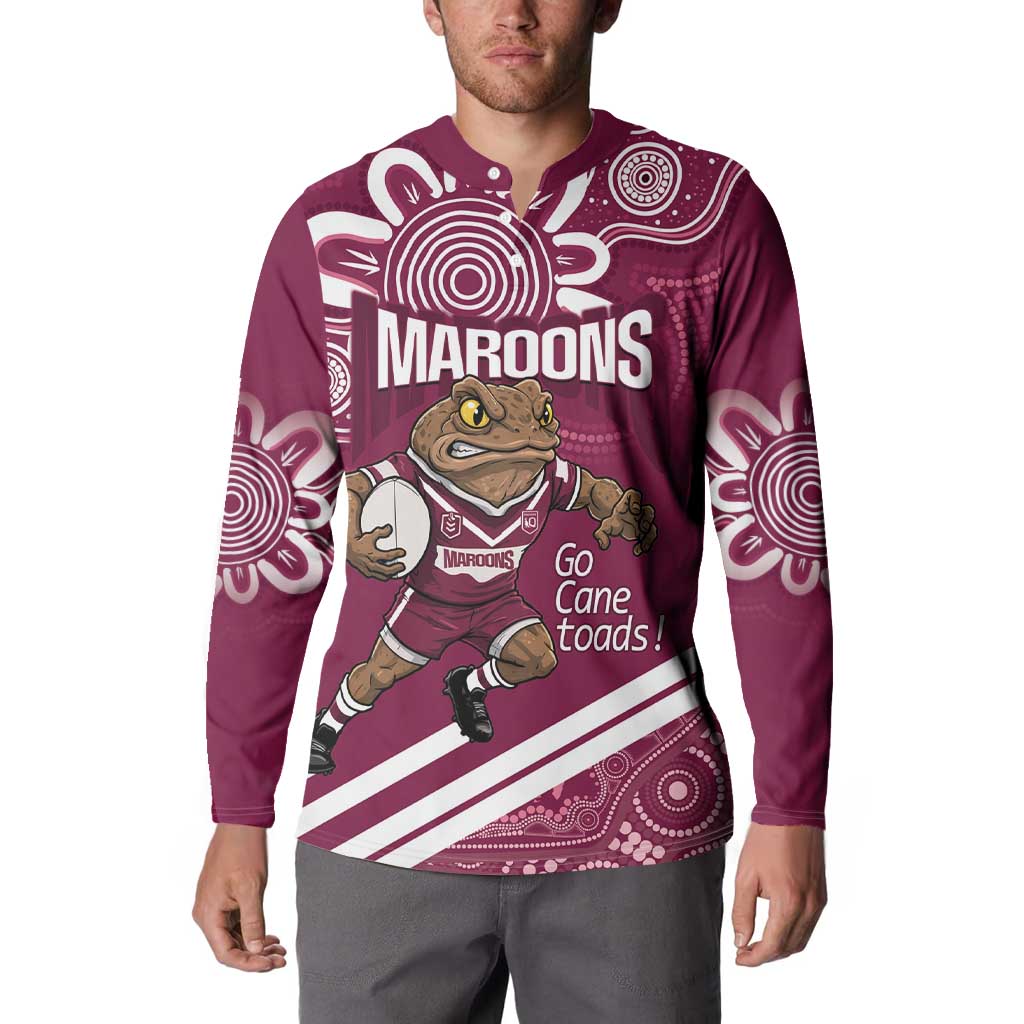 QLD Maroons Rugby Custom Button Sweatshirt Go Cane toads Aboriginal Art