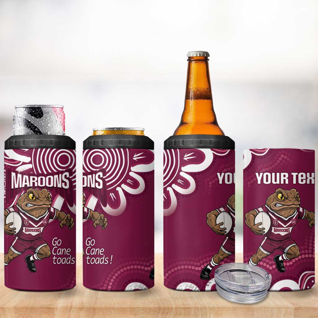 QLD Maroons Rugby Custom 4 in 1 Can Cooler Tumbler Go Cane toads Aboriginal Art