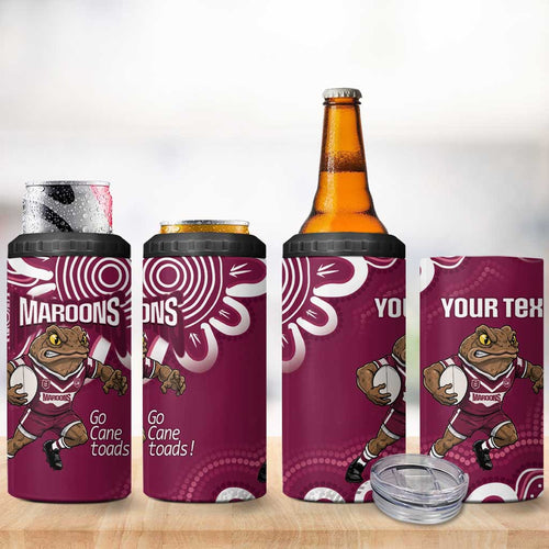 QLD Maroons Rugby Custom 4 in 1 Can Cooler Tumbler Go Cane toads Aboriginal Art