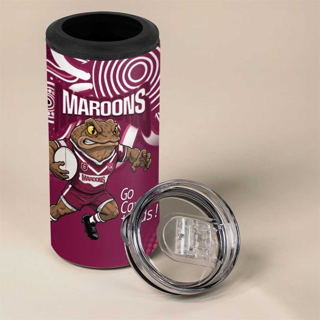 QLD Maroons Rugby Custom 4 in 1 Can Cooler Tumbler Go Cane toads Aboriginal Art