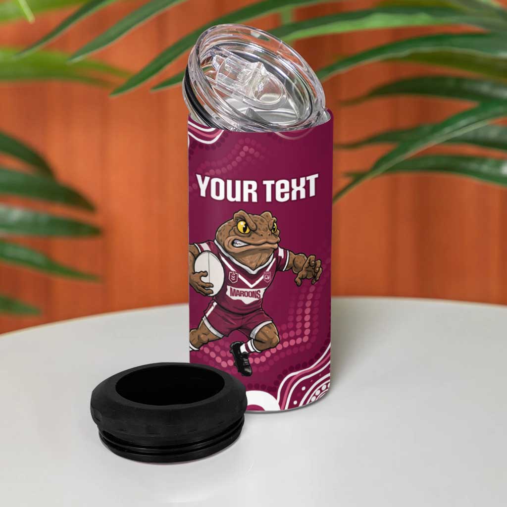 QLD Maroons Rugby Custom 4 in 1 Can Cooler Tumbler Go Cane toads Aboriginal Art