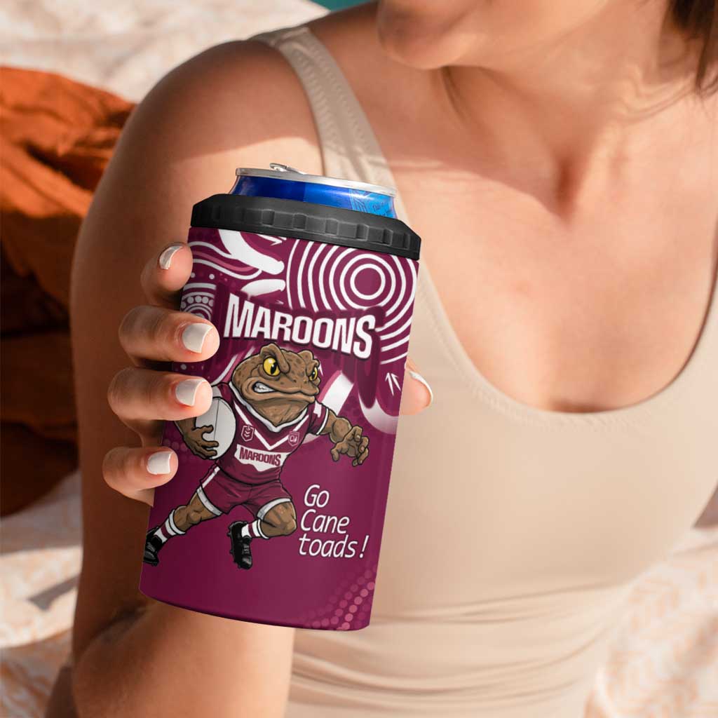 QLD Maroons Rugby Custom 4 in 1 Can Cooler Tumbler Go Cane toads Aboriginal Art