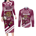 QLD Maroons Rugby Custom Couples Matching Long Sleeve Bodycon Dress and Long Sleeve Button Shirt Go Cane toads Aboriginal Art