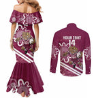 QLD Maroons Rugby Custom Couples Matching Mermaid Dress and Long Sleeve Button Shirt Go Cane toads Aboriginal Art