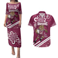 QLD Maroons Rugby Custom Couples Matching Puletasi and Hawaiian Shirt Go Cane toads Aboriginal Art