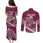 QLD Maroons Rugby Custom Couples Matching Puletasi and Long Sleeve Button Shirt Go Cane toads Aboriginal Art