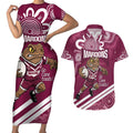 QLD Maroons Rugby Custom Couples Matching Short Sleeve Bodycon Dress and Hawaiian Shirt Go Cane toads Aboriginal Art