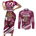 QLD Maroons Rugby Custom Couples Matching Short Sleeve Bodycon Dress and Long Sleeve Button Shirt Go Cane toads Aboriginal Art