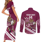 QLD Maroons Rugby Custom Couples Matching Short Sleeve Bodycon Dress and Long Sleeve Button Shirt Go Cane toads Aboriginal Art