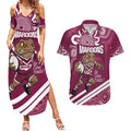QLD Maroons Rugby Custom Couples Matching Summer Maxi Dress and Hawaiian Shirt Go Cane toads Aboriginal Art