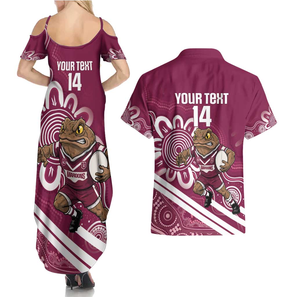 QLD Maroons Rugby Custom Couples Matching Summer Maxi Dress and Hawaiian Shirt Go Cane toads Aboriginal Art