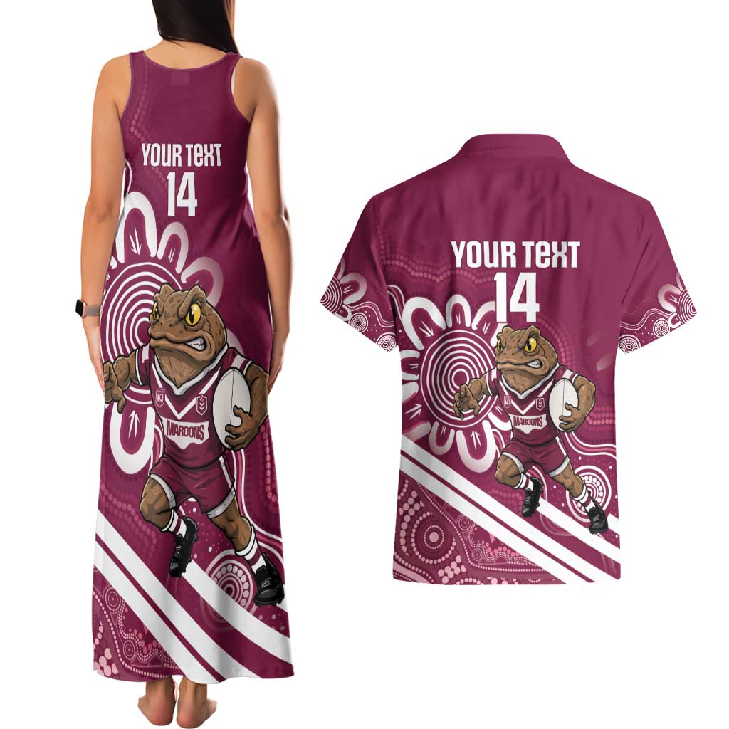 QLD Maroons Rugby Custom Couples Matching Tank Maxi Dress and Hawaiian Shirt Go Cane toads Aboriginal Art
