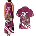 QLD Maroons Rugby Custom Couples Matching Tank Maxi Dress and Hawaiian Shirt Go Cane toads Aboriginal Art
