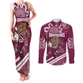 QLD Maroons Rugby Custom Couples Matching Tank Maxi Dress and Long Sleeve Button Shirt Go Cane toads Aboriginal Art