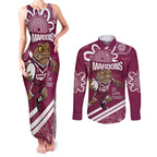 QLD Maroons Rugby Custom Couples Matching Tank Maxi Dress and Long Sleeve Button Shirt Go Cane toads Aboriginal Art