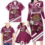 QLD Maroons Rugby Custom Family Matching Long Sleeve Bodycon Dress and Hawaiian Shirt Go Cane toads Aboriginal Art
