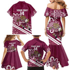 QLD Maroons Rugby Custom Family Matching Mermaid Dress and Hawaiian Shirt Go Cane toads Aboriginal Art