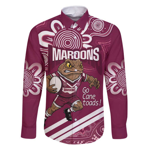 QLD Maroons Rugby Custom Family Matching Mermaid Dress and Hawaiian Shirt Go Cane toads Aboriginal Art