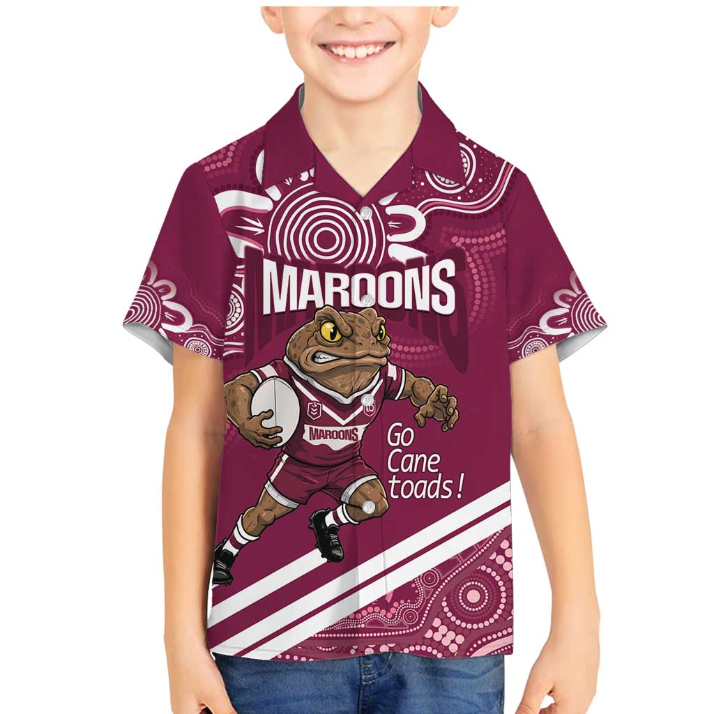 QLD Maroons Rugby Custom Family Matching Mermaid Dress and Hawaiian Shirt Go Cane toads Aboriginal Art