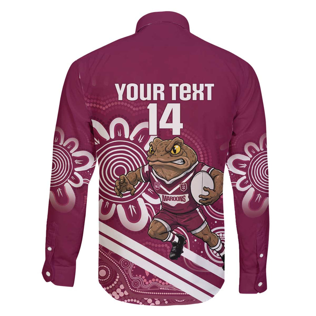 QLD Maroons Rugby Custom Family Matching Off The Shoulder Long Sleeve Dress and Hawaiian Shirt Go Cane toads Aboriginal Art