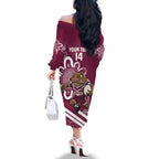 QLD Maroons Rugby Custom Family Matching Off The Shoulder Long Sleeve Dress and Hawaiian Shirt Go Cane toads Aboriginal Art