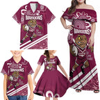 QLD Maroons Rugby Custom Family Matching Off Shoulder Maxi Dress and Hawaiian Shirt Go Cane toads Aboriginal Art