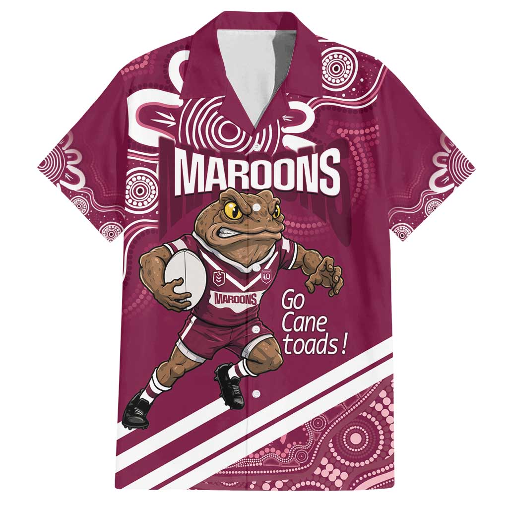 QLD Maroons Rugby Custom Family Matching Off Shoulder Maxi Dress and Hawaiian Shirt Go Cane toads Aboriginal Art
