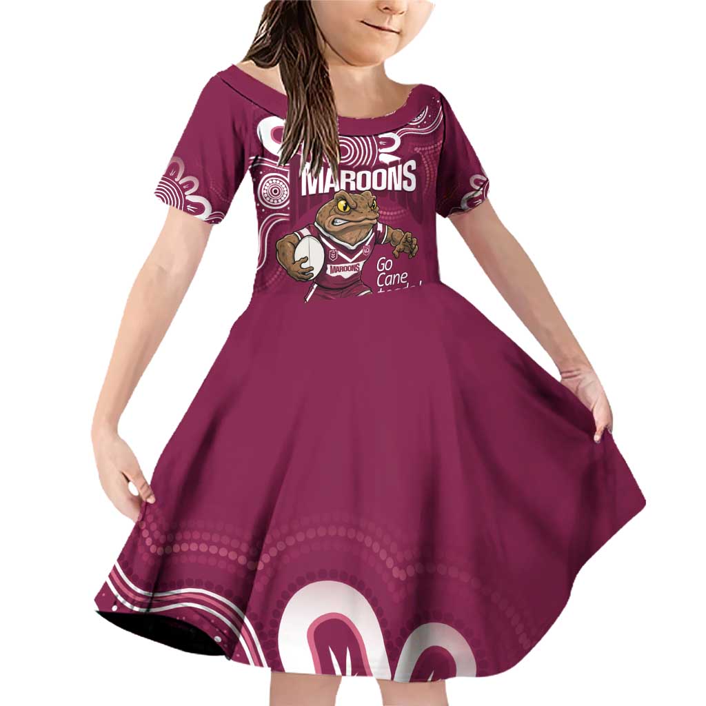QLD Maroons Rugby Custom Family Matching Off Shoulder Short Dress and Hawaiian Shirt Go Cane toads Aboriginal Art