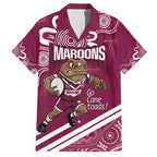 QLD Maroons Rugby Custom Family Matching Off Shoulder Short Dress and Hawaiian Shirt Go Cane toads Aboriginal Art