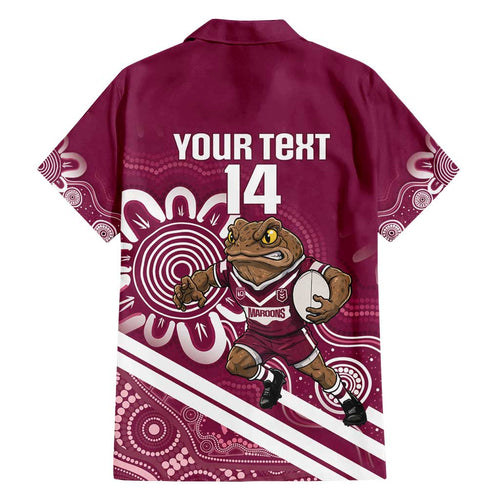 QLD Maroons Rugby Custom Family Matching Off Shoulder Short Dress and Hawaiian Shirt Go Cane toads Aboriginal Art
