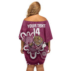 QLD Maroons Rugby Custom Family Matching Off Shoulder Short Dress and Hawaiian Shirt Go Cane toads Aboriginal Art